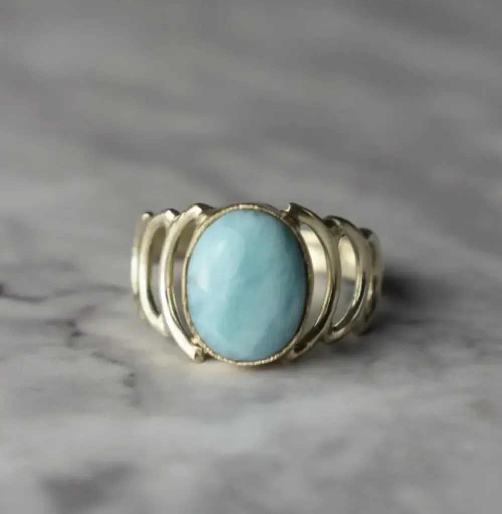 925 Sterling Silver Larimar Ring Size 7